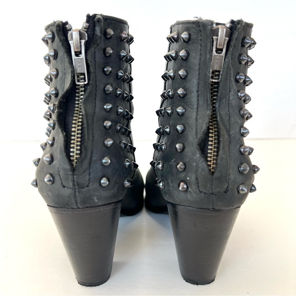 STEVE MADEN Acedd Black Leather Gunmetal Studded Distress Moto Ankle Boots Sz 8 - Picture 7 of 12